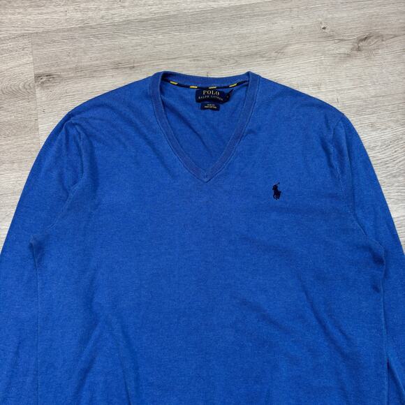 Polo Ralph Lauren Slim Fit Pima Cotton V Neck Sweater Men's Medium Preppy - Picture 2 of 9